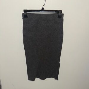 Ribbed Midi Pencil Skirt in Dark Gray